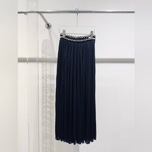 Authentic CHANEL Navy Maxi Skirt with Detailed Waist